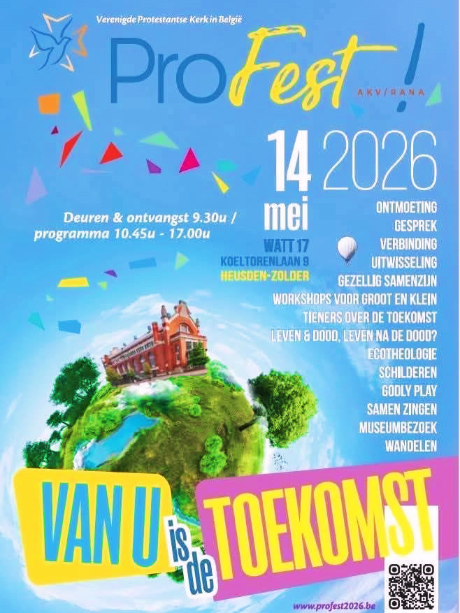 Promotieflyer voor ProFest op 14 mei 2026, met informatie over activiteiten en workshops, locatie en tijd.