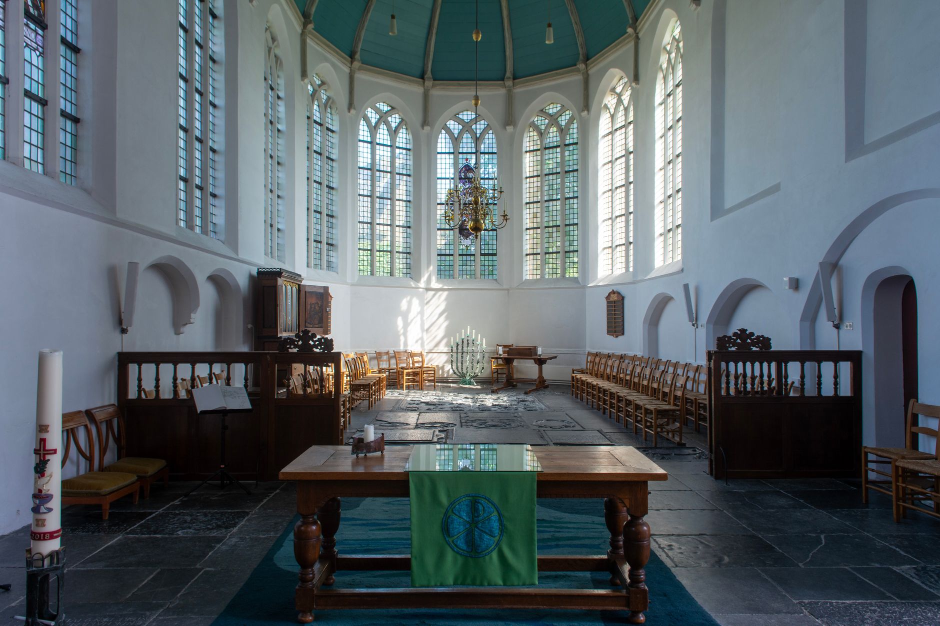 interior of oude kerk church in hague in netherlands